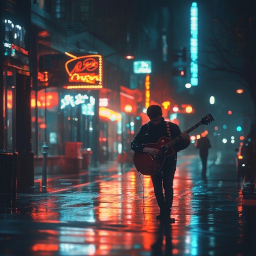 An instrumental grunge track blending raw distorted guitars with synthwave inspired electronic textures, creating an atmospheric soundscape that echoes urban melancholy and nostalgia