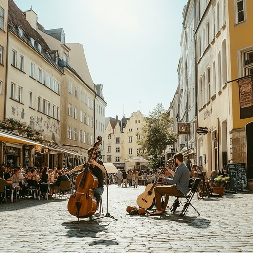 Picture a bustling old town square in europe, where the gentle melody of an accordion blends with the voices of the crowd and the distant clatter of a cafe. The scene is vibrant yet somehow timeless, the accordion's old world sound providing a bridge between the ancient cobblestones and the modern day tourists. The music sways through the air, controlling the pace of the square's hustle and the moods of passersby.