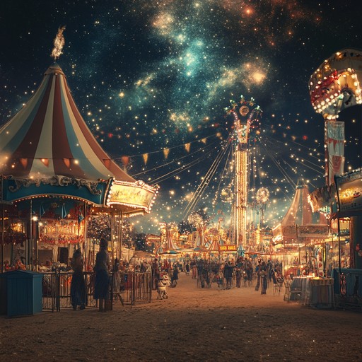 Step into a cosmic carnival with this enchanting and grandiose music piece. Twinkling harps and bold brass sections create a celestial circus soundscape, evoking the magic of a star lit big top and transporting listeners to a whimsical world of fantasy and spectacle.