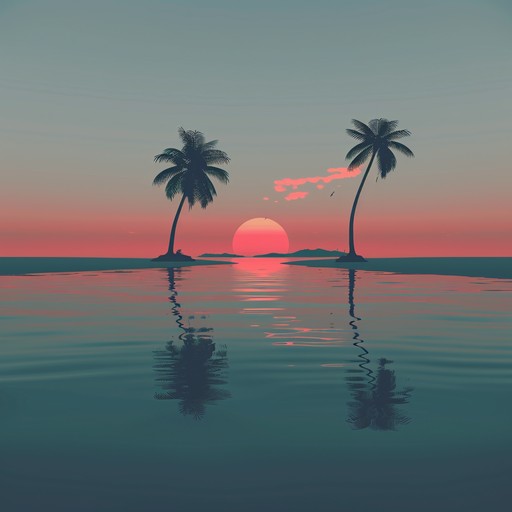 Close your eyes and be transported to a serene tropical evening, where the sky is painted in hues of orange and pink. The soothing sounds of steel drums and soft acoustic guitar strumming flow gently, invoking a warm, heartwarming, and serene atmosphere.