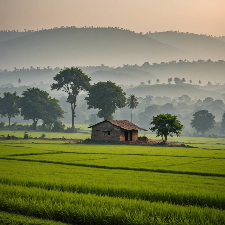 A serene musical piece that uses the evocative tones of the sitar alongside rock influences to illustrate the first light of dawn breaking over a peaceful landscape, inspiring feelings of calm and optimism.