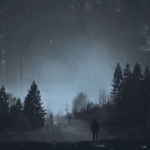 A moody, atmospheric track featuring a slow, hypnotic melody that evokes images of a mist-covered landscape in the moonlight, with subtle electronic beats and a deep bassline that adds a sense of mystery and depth.