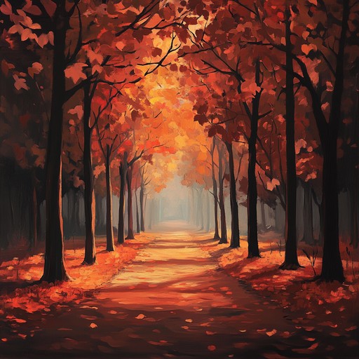 A gentle instrumental piece that evokes quiet introspection during a walk among autumn trees, capturing the soft rustling of leaves and the tranquil atmosphere of nature preparing for rest.