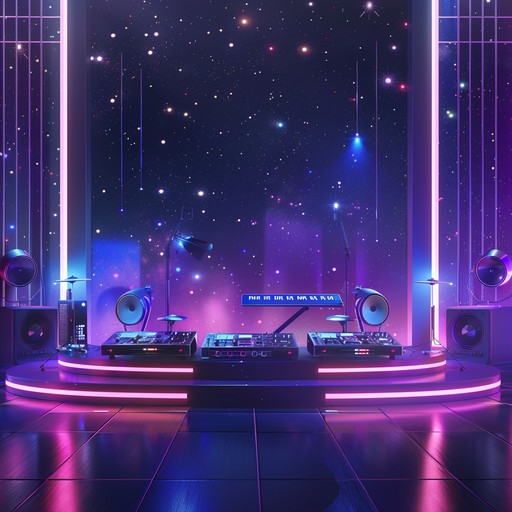 A fusion of spacey synthesizers and driving rock guitars. Embark on an intergalactic journey with this captivating instrumental track that blends pulsating dance rhythms with experimental rock elements, creating an otherworldly nightclub atmosphere in the cosmos.