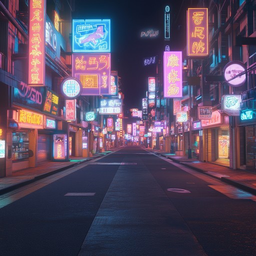 An instrumental track blending smooth synthesizer melodies and atmospheric sounds to evoke the serene ambiance of a peaceful city under neon lights at midnight.