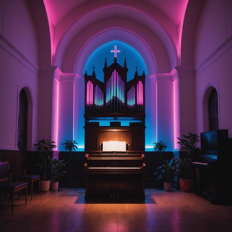 Imagine a church service in the year 2080, where choir robes have neon linings and the organ player uses a synthesizer. This track embodies that scene, merging gospel's emotive power with the driving beats and shimmering sounds of synthwave, resulting in a composition that transcends time and uplifts the listener.