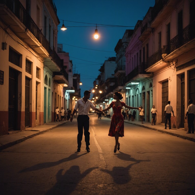 Echoes of cuban nights captures the essence of a poignant mambo dance under the shimmering havana moonlight, where each note from the violin draws out the sweetness of memories and the shadows of the past.