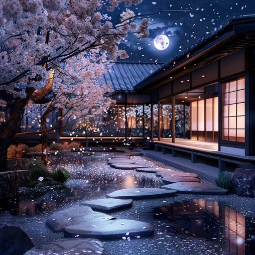 Imagine drifting through a quiet night in japan, with cherry blossoms gently falling around you. This peaceful instrumental piece captures the serene essence of a tranquil evening under the moonlight. Perfect for relaxing or studying, it brings forth a dreamy and contemplative mood, enhanced by the soothing sounds of traditional japanese instruments.