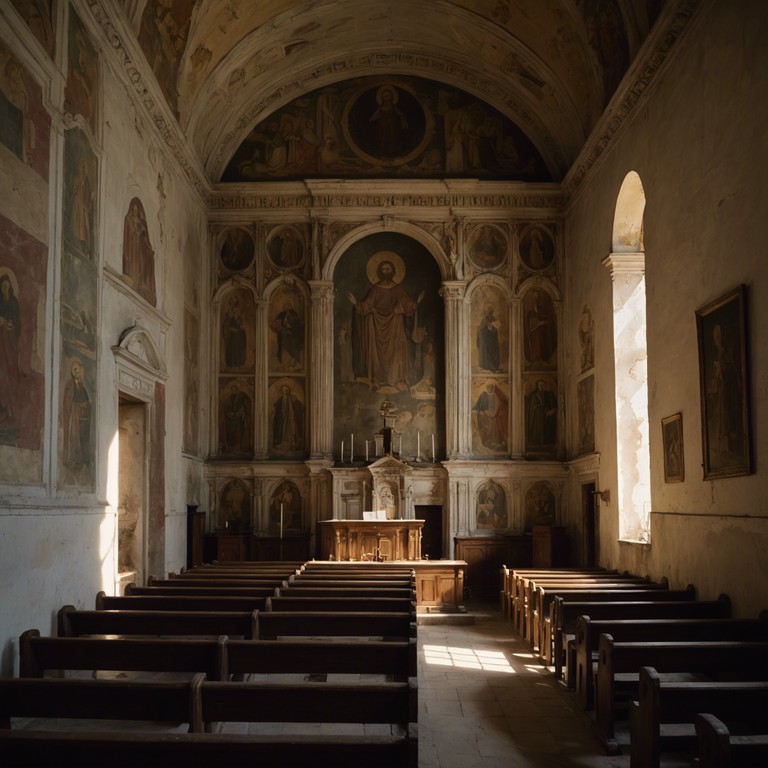 Delve into the tranquility and sorrow entwined in the lofty arches of an age old cathedral. As the harpsichord’s notes gently reverberate, they conjure images of past solemnities and the quietude that once filled these sacred spaces.