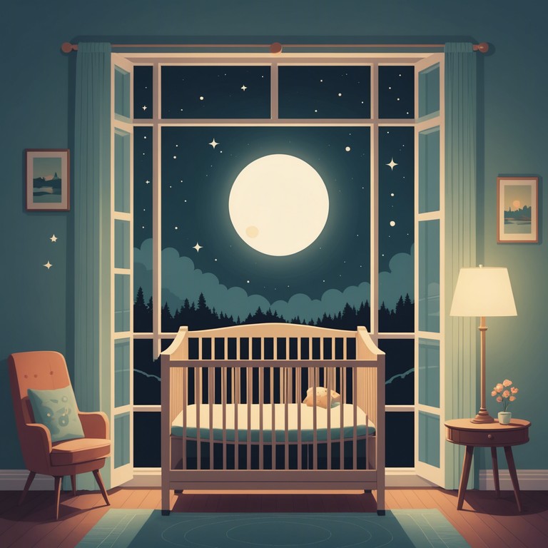 A tranquil composition featuring gentle, lilting rhythms perfect for lulling young children to sleep, infused with the soft glow of moonlit serenity.