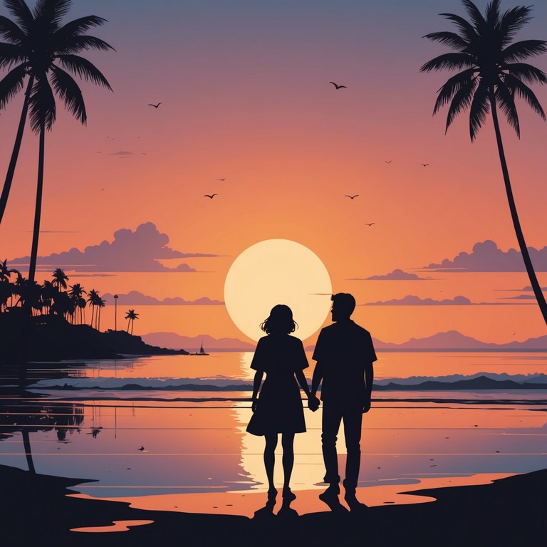 This track features velvety bossa nova rhythms that transport the listener to a twilight lit beach in rio de janeiro, where the ocean gently laps against the shore under a canopy of stars. The music intertwines the intimate aroma of romance with the serene beauty of the setting sun, creating a perfect backdrop for an evening of love and contemplation.