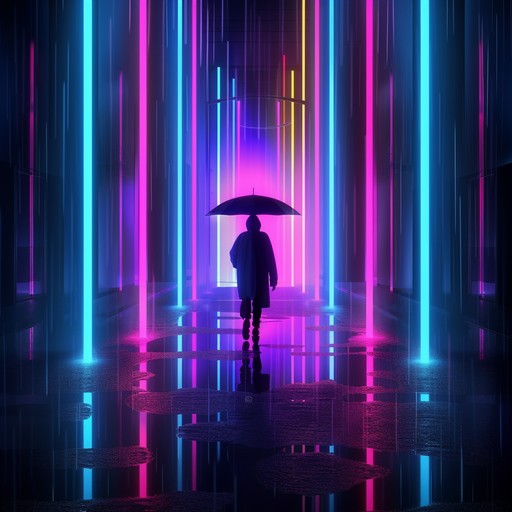 Imagine a torrential downpour at midnight in a neon-lit cyberpunk city, where the raindrops merge with the neon glows and street sounds to create a symphony of urban life. The music captures the essence of a futuristic dystopia, blending electronic rhythms with atmospheric nuances