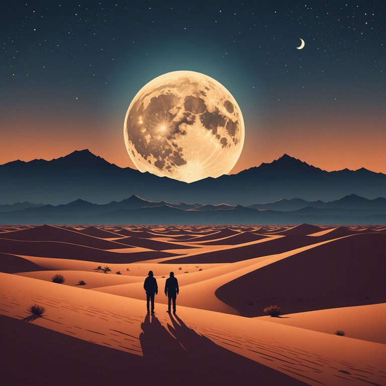 A haunting composition that intertwines the eerie atmosphere of desolate desert nights with the rich, intricate melodies characteristic of middle eastern music. The piece slowly builds a sense of foreboding and mystery, utilizing a minimalist approach to emphasize the chilling solitude of an endless sandy landscape under a moonlit sky.