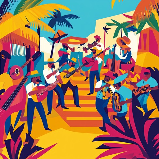 An energetic instrumental salsa track with dynamic percussion, lively piano, and fiery brass, evoking the excitement of a latin dance party under the stars.