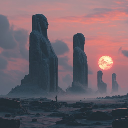 An intense instrumental metal piece combining symphonic elements and dynamic guitar work to illustrate the grand rebirth of titans in a mythic setting.