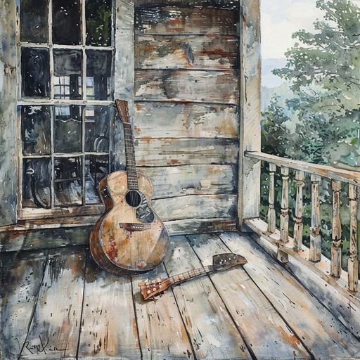 A group of friends gather on the front porch for an impromptu bluegrass session, trading solos and licks on their acoustic instruments as the sun sets over the hills. The melody is bright and energetic, with a driving rhythm that makes you want to tap your feet and clap along.