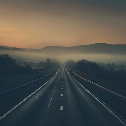 Imagine a serene journey through a landscape bathed in the soft glow of the setting sun, where gentle guitar strings echo the whispers of the wind, and the steady beat of the drums mimics the rhythmic passing of white lines on a quiet highway.