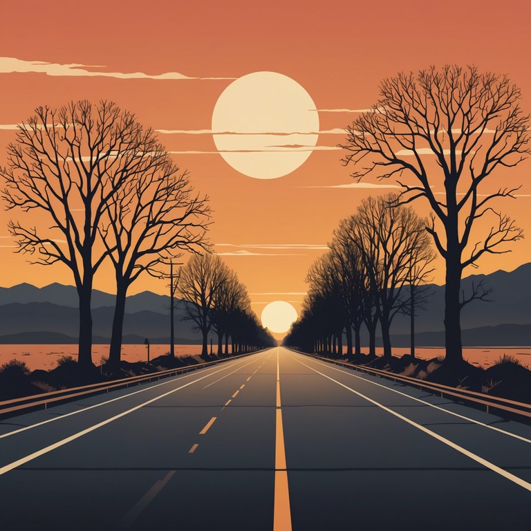 As the sun sets, casting long shadows over an empty highway, the soulful strains of an electric guitar evoke a poignant blend of loss and beauty, touching on deep seated emotions connected to days long gone