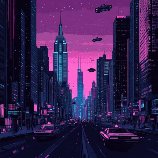 An instrumental track featuring pulsating synths, driving basslines, and euphoric melodies that evoke the energy and excitement of a neon lit cyberpunk metropolis at night.