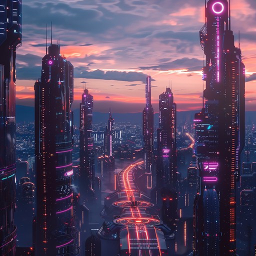 Immerse yourself in a futuristic cityscape with vibrant synth melodies and a rhythmic pulse that evokes a sense of wistful nostalgia and energetic drive. Perfect for late night introspection.