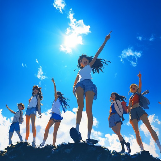 An energetic anime theme song filled with bright melodies and playful rhythms, capturing the essence of optimism, adventure, and triumph. Ideal for scenes depicting character victories, sunny days, and moments of heartfelt joy. This track features dynamic shifts that encapsulate the excitement of overcoming challenges and achieving goals.