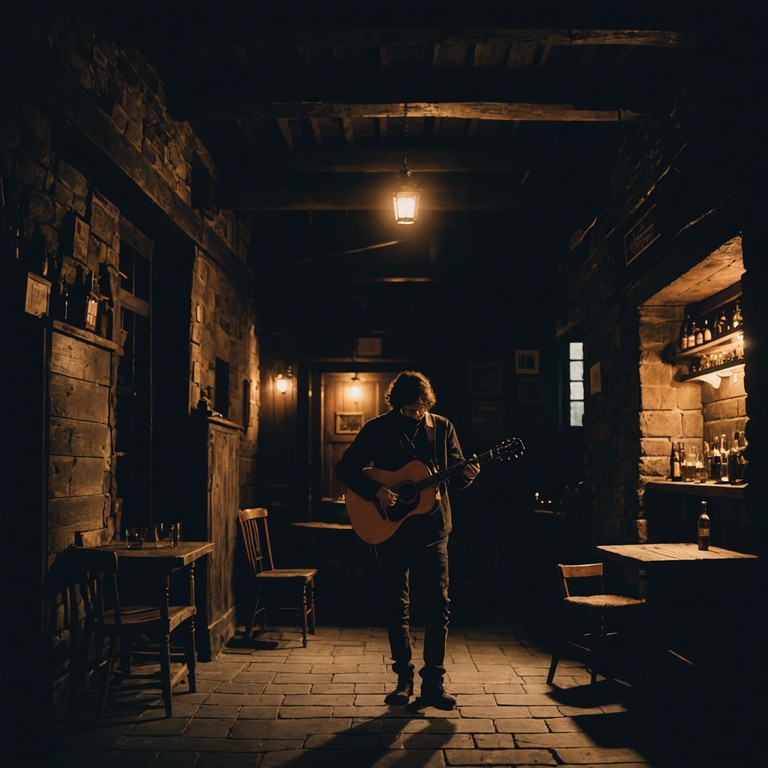 This track embodies the essence of an ancient, dimly lit tavern where tales of old are sung by a lone troubadour. The music weaves a tale of mystery and forgotten lore, carried by the poignant cries of a classical guitar, resonating through the cold stone walls, evoking an atmosphere of haunting depth and ghostly whispers from the past.