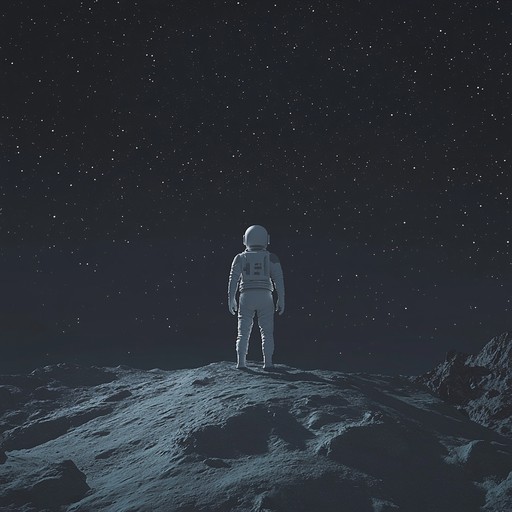 A progressive rock piece where haunting guitar solos intertwine with ethereal synthesizer layers, leading the listener through a melancholic yet expansive sonic landscape. The composition begins with a gentle, ambient introduction, gradually building up to powerful, emotional crescendos and back down to quiet, reflective moments, encapsulating the feeling of drifting alone in the vastness of space.