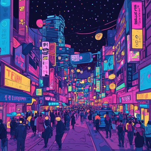 A lively instrumental track that fuses modern k pop beats with catchy synth melodies, embodying the energetic and vibrant atmosphere of seoul's nightlife. The song features upbeat rhythms, pulsating basslines, and dynamic electronic elements that create an infectious groove perfect for dancing.