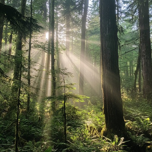 In a serene, sunlit forest, delicate harp sounds emerge, mimicking the tranquil rustlings of nature and intertwining with the ambient sounds of wildlife. The composition invites the listener into a peaceful, almost sacred natural realm where each note reflects the light dappling through ancient trees.