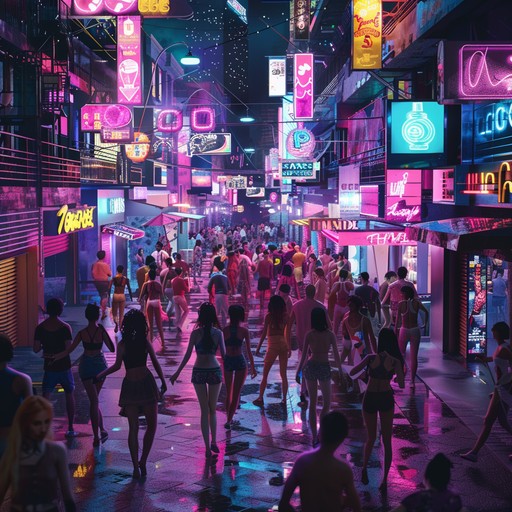 Fuse infectious synth melodies and pulsating basslines to capture the essence of vibrant urban nightlife. This energetic track will transport listeners to the neon lit streets of the bustling 1980s.