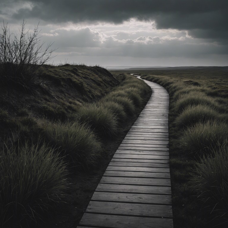 This composition creates an aura of suspense and eerie quietude, blending soft, minimalist piano notes with slow tempo to evoke a sense of gentle yet persistent pursuit through murky, shadow ridden locales. The music hovers like fog, occasionally punctuated by dark, resonant chords that suggest imminent discoveries or lurking entities unseen.