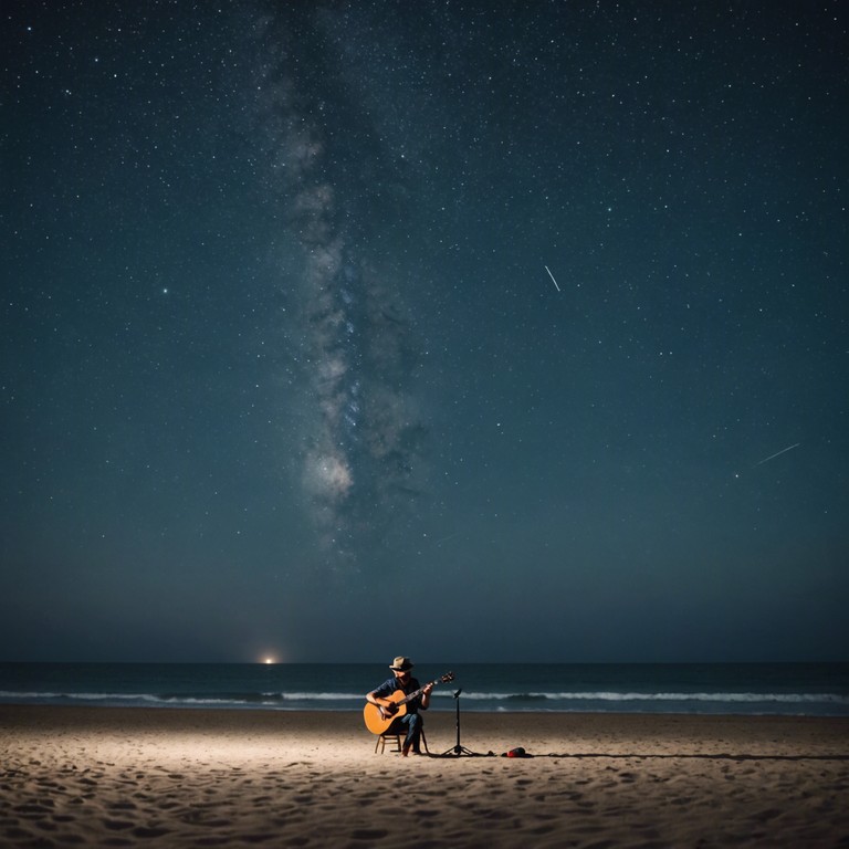 In this evocative piece, the classic rhythms of brazilian samba meld with the solitary reflections of a soul yearning for connection. Under a vast starlit sky, the music conveys a rich tapestry of personal solitude and serene acceptance, as gentle beats tell a story of quiet evenings and introspective moments. The distance feels palpable, yet the warmth of distant shores brings a comforting glow to the cool night air.