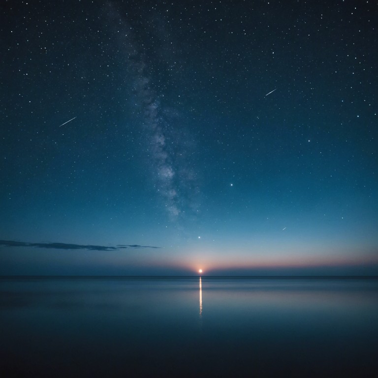 Experience the profound calmness as this composition delicately guides you through a tranquil celestial field, supported by a minimalist synth arrangement that enhances the feeling of floating among the stars.