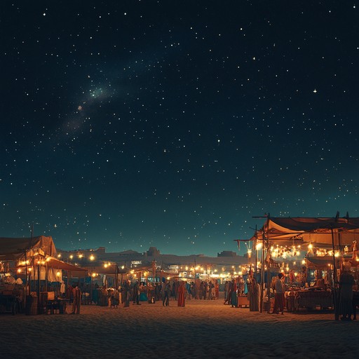 In this track, the vibrant and rhythmic pulsations of the dhol are featured, set against a backdrop of a bustling desert night market. The sound captures the essence of a lively cultural festival, with the beats echoing the heartbeats of the attendees, infused with layers of native melodies and ambient nocturnal sounds.