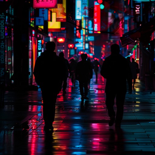 This composition takes the listener on a sonic journey into a grim futuristic city where technology reigns supreme but not without its shadows. The music vividly paints a panorama of neon lit skyscrapers and shadowy figures, with a chilling synthesizer that immerses you deeply into the cyberpunk ethos.