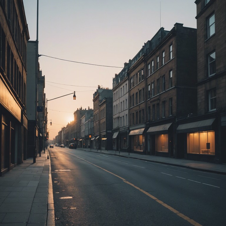 Imagine a gentle transition from night to dawn in the city, where the ethereal beats of chill uk garage mingle with soft urban soundscape, creating an immersive, atmospheric vibe. A blend of intricate rhythms underlies soothing melodic overlays that capture the serene, yet slightly stirring morning mood in a metropolitan setting.