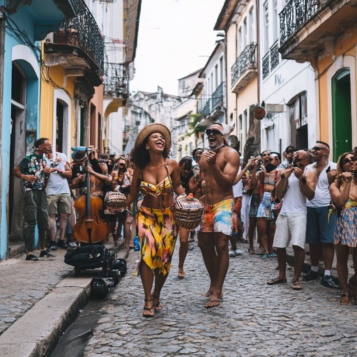 A lively and upbeat latin jazz piece capturing the essence of a sunny afternoon fiesta, featuring samba rhythms, energetic brass sections, and delicate piano improvisations. Perfect for evoking a cheerful, celebratory atmosphere.