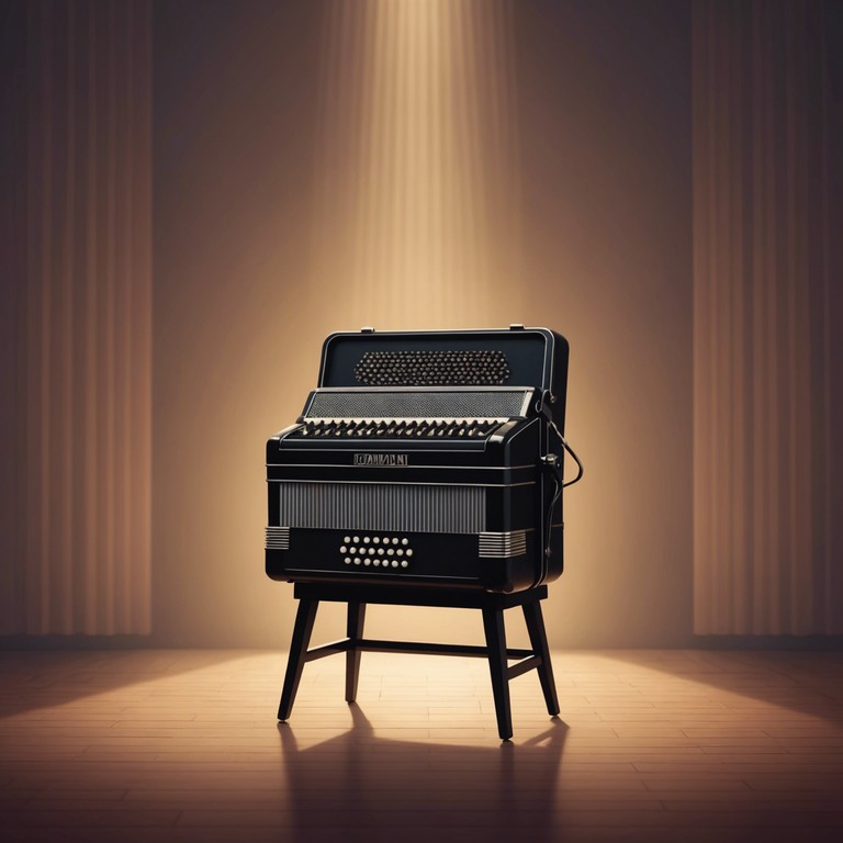 Immerse in the beguiling depths of cabaret, where velvet drapes and somber melodies captivate the soul, underscored by the rich bellows of an accordion.