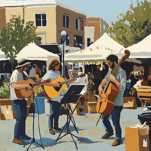 Captures the lively atmosphere of a bustling outdoor market with strumming acoustic guitars, rhythmic drums, and catchy hooks that evoke a sense of community and joy. Perfect for a stroll on a sunny day.