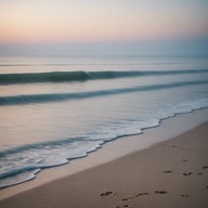 gentle waves lapping, soft music playing