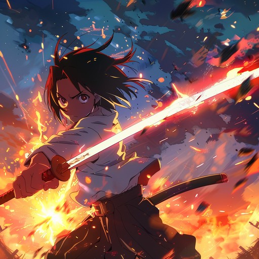 This track captures the essence of an epic anime battle, combining powerful orchestral strings, heroic brass, and driving percussion. It instills a sense of courage and triumph, perfect for scenes where characters face overwhelming odds and emerge victorious. A soaring lead instrument weaves through dynamic orchestrations, creating an empowering and unforgettable experience.