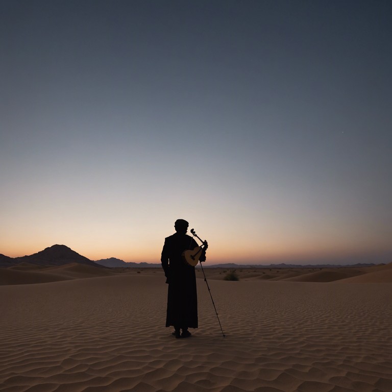 A soul touching composition, whispers of arabian nights channels the intimacy and mystery of a quiet desert evening under stars. Layered with the melancholic and expressive sounds of the oud, the melody intertwines subtle middle eastern rhythms with a soft, introspective dynamic. Perfect for reflective moments or as a cultural soundscape.