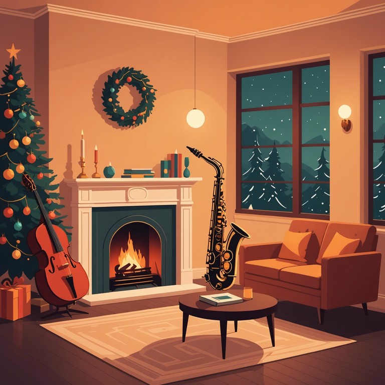 An evocative musical exploration of wintertime bliss captured through the soft, sultry sounds of a saxophone melding with mellow jazz rhythms, ideal for holiday relaxation and reflection.