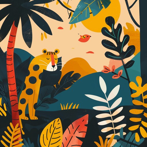 Imagine a lively parade of jungle animals, each with its unique sound and rhythm, creating a playful melody that encourages imagination and joy. This instrumental track features a mix of whimsical percussion, lively flutes, and rhythmic guitar to create an exciting sonic journey through the jungle. Perfect for children's adventures and playful moments.