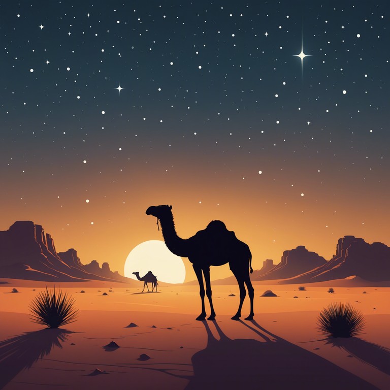 This enigmatic middle eastern piece invokes the mystery and enchantment of a moonlit desert night, featuring intricate rhythms and captivating soundscapes that transport the listener to an otherworldly place. The music is composed of layers that intertwine traditional middle eastern instruments and modern ambient synthesizers, creating a bridge between ancient and contemporary sounds.