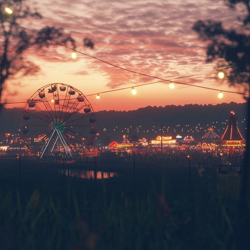 A soothing instrumental track capturing the peaceful energy of a tranquil summer carnival sunset. Gentle rhythms and soft, melodic tones paint a picture of the colorful lights glowing softly as the sun sets, with distant laughter and the scent of popcorn in the air.