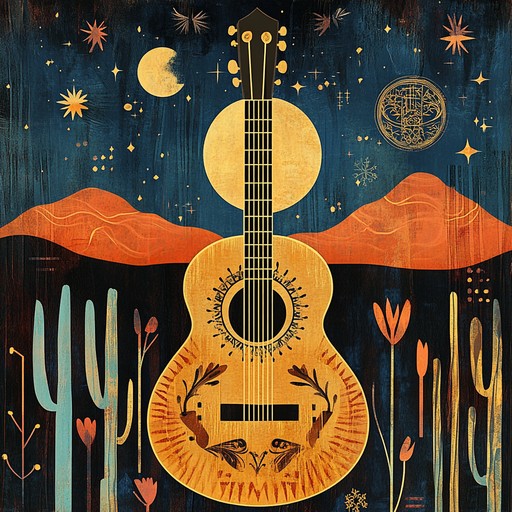 An instrumental journey that intertwines the soulful strings of the flamenco guitar with the exotic melodies of middle eastern music, capturing the essence of a desert evening where shadows come alive in the flickering light.