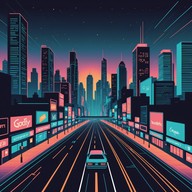 driving beat, neon glow, night cityscape.