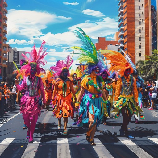 This track immerses listeners in a bustling street carnival, filled with lively rhythms and energetic beats. Colorful melodies and infectious percussion inspire the joy and exuberance of a vibrant festival atmosphere. Ideal for capturing the essence of a bustling, celebratory street scene.