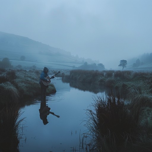 Plaintive banjo melodies blend with traditional bluegrass, creating a hauntingly beautiful piece that evokes the emotions of wistful solitude and deep reflection on a sunset soaked valley.